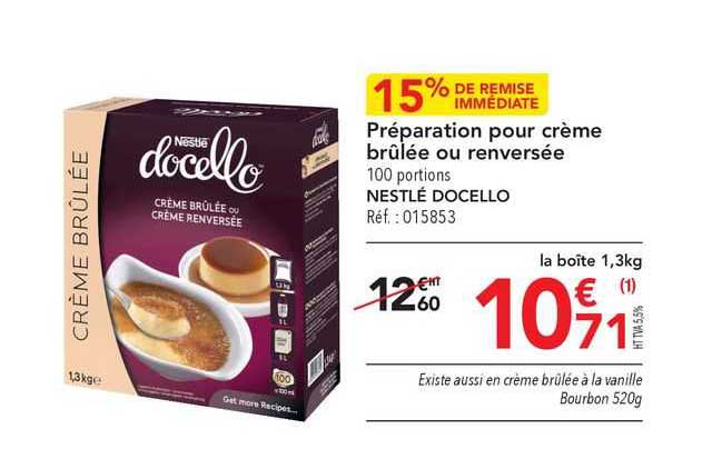 préparation pour crème brûlée ou renversée nestlé docello