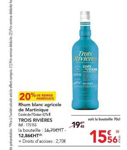 rhum blanc agricole de martinique trois rivières