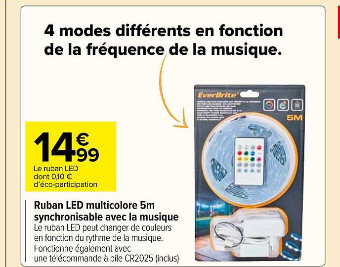 ruban led multicolore 5m synchronisable avec la musique