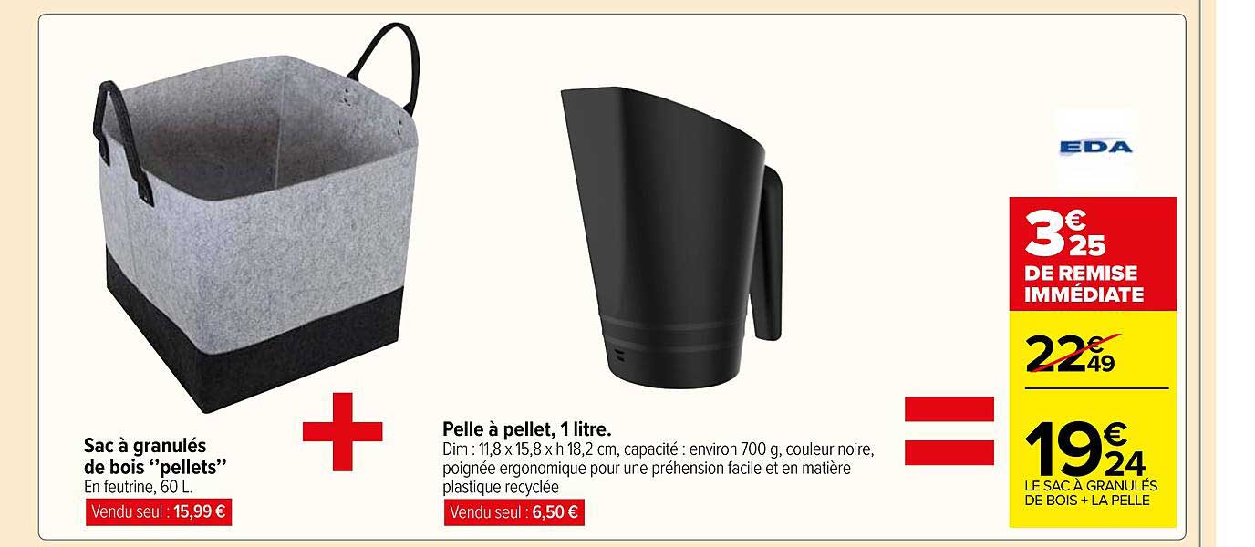 sac à granulés de bois "pellets" + pelle à pellet, 1 litre eda