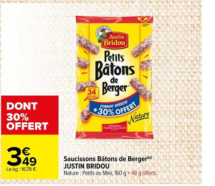 Saucissons Bâtons De Berger Justin Bridou