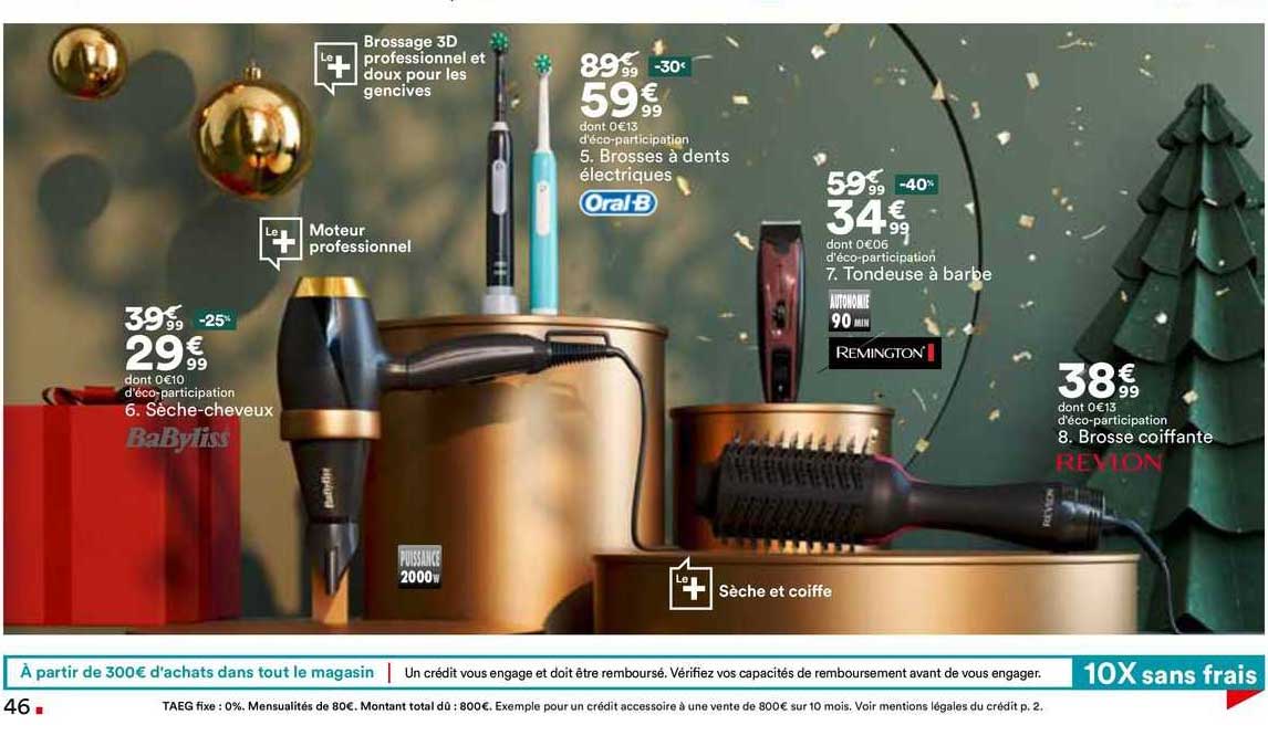 sèche-cheveux babyliss, brosses à dents électriques oral-b, tondeuse à barbe remington, brosse coiffante revlon