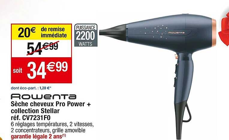 sèche cheveux pro power+ collection stellar rowenta