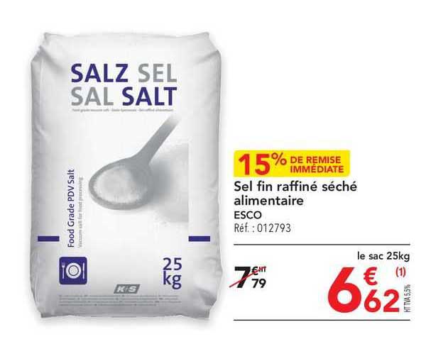 sel fin raffiné séché alimentaire esco