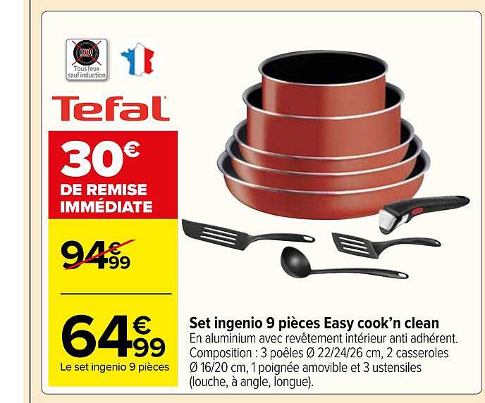 set ingenio 9 pièces easy cook'n clean tefal