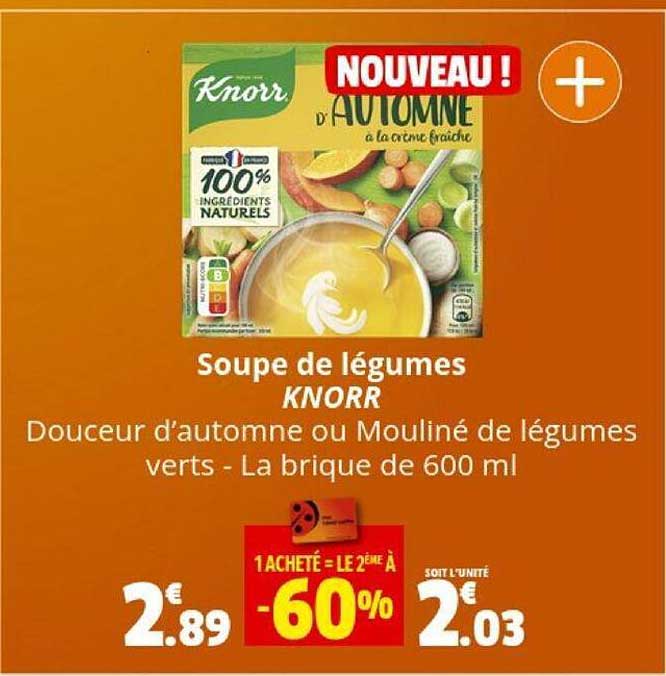soupe de légumes knorr douceur d'automne ou mouliné de légumes verts
