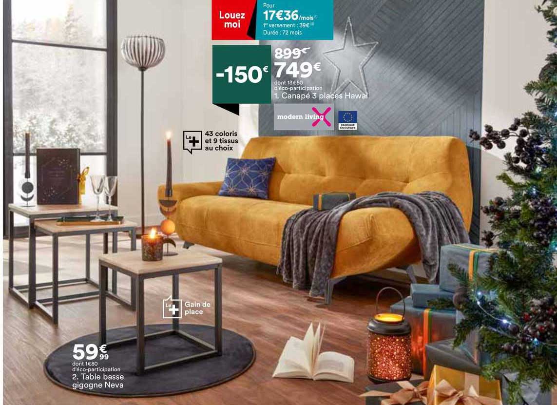 table basse gigogne neva, canapé 3 places hawai modern living