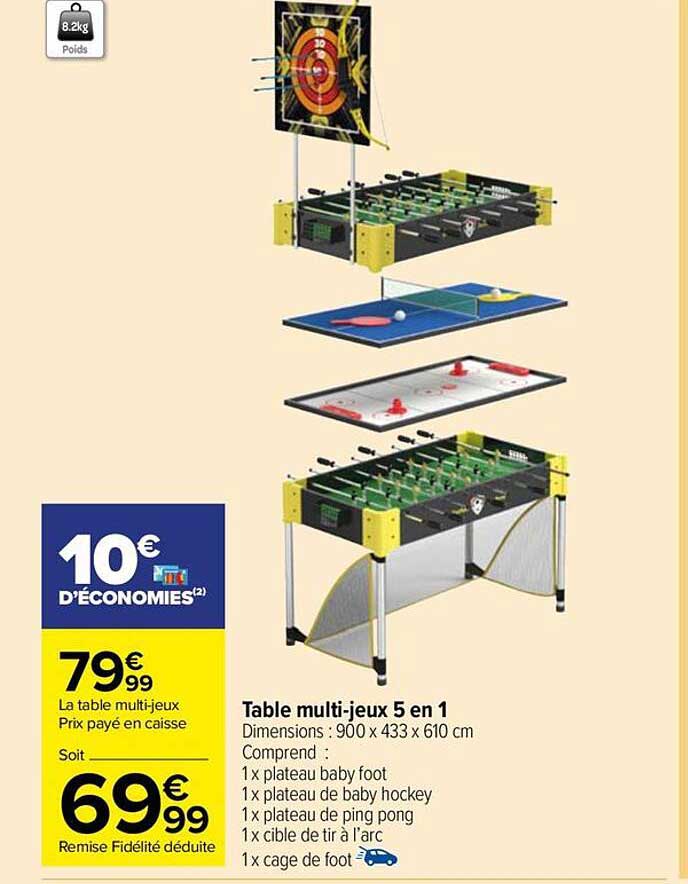 table multi-jeux 5 en 1
