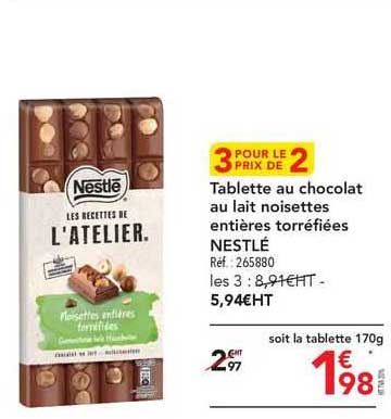 tablette au chocolat au lait noisettes entières torréfiées nestlé