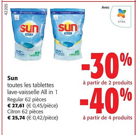tablettes lave-vaisselle all in 1 sun