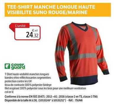tee-shirt manche longue haute visibilité suno rouge/marine cover guard