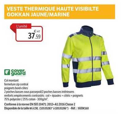 veste thermique haute visibilité gokkan jaune/marine cover guard