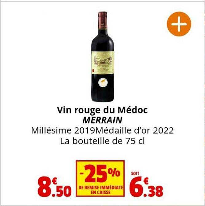 Vin Rouge Du Médoc Merrain Millésime 2019 Médaille D'or 2022