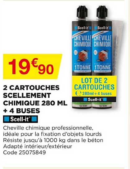 2 Cartouches Scellement Chimique 280 Ml + 4 Buses
