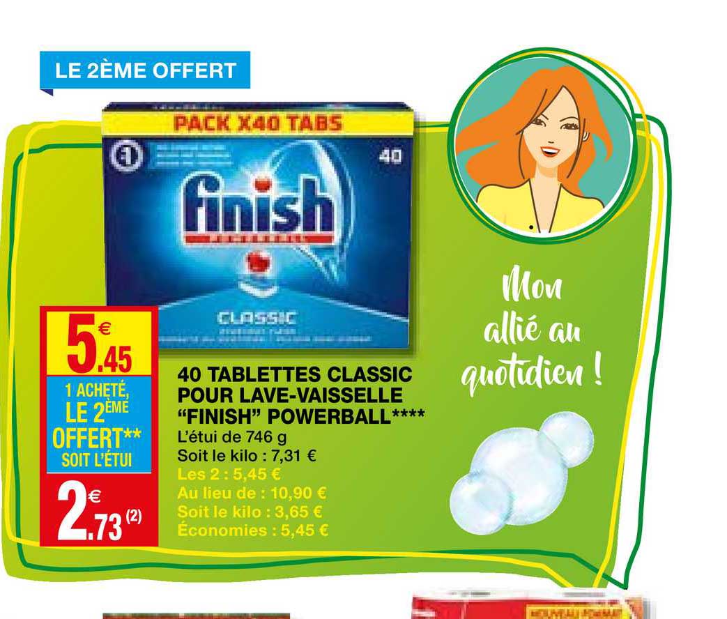40 tablettes classic pour lave vaisselle "finish" powerball