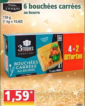 6 bouchées carrées au beurre 3toques