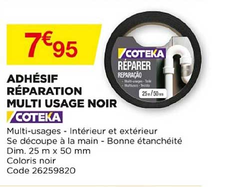 adhésif réparation multi usage noir coteka