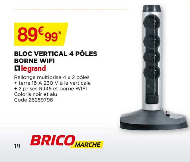bloc vertical 4 pôles borne wifi legrand