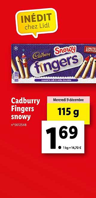 cadburry fingers snowy