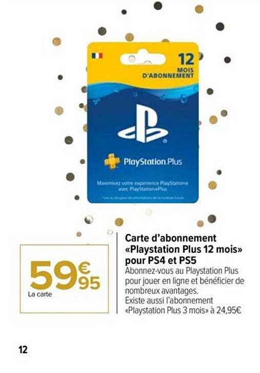 carte d'abonnement «playstation plus 12 mois» pour ps4 et ps5