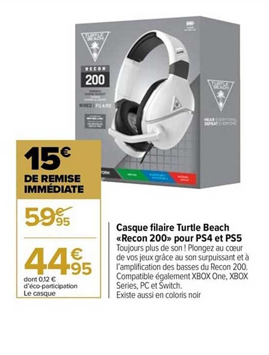 casque filaire turtle beach «recon 200» pour ps4 et ps5