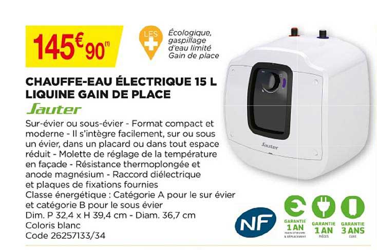 chauffe-eau électrique 15 l liquine gain de place sauter