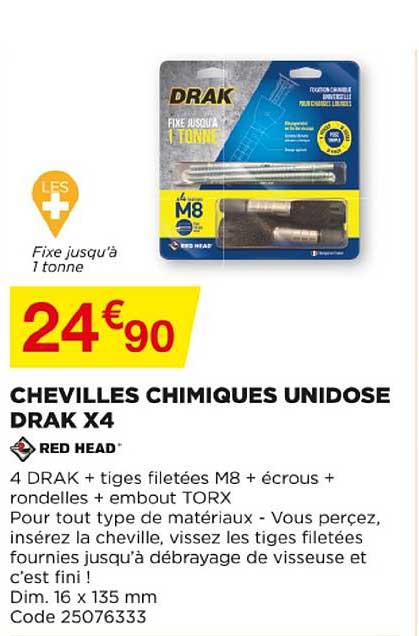 chevilles chimiques unidose drak x4 red head