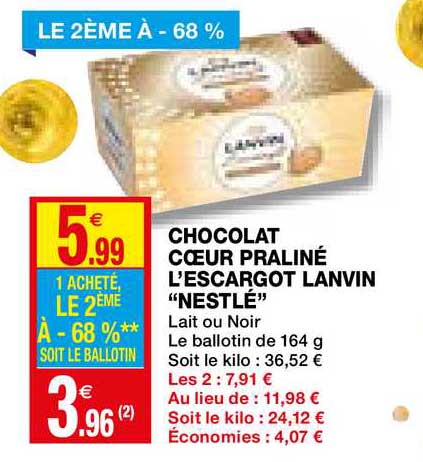 chocolat cœur praliné l'escargot lanvin "nestlé"