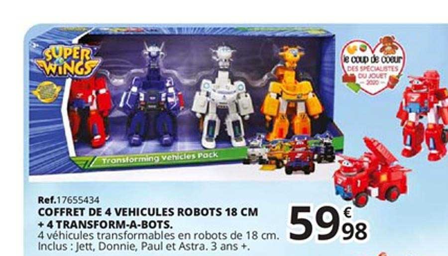 Coffret De 4 Véhicules Robots 18 Cm + 4 Transform-a-bots