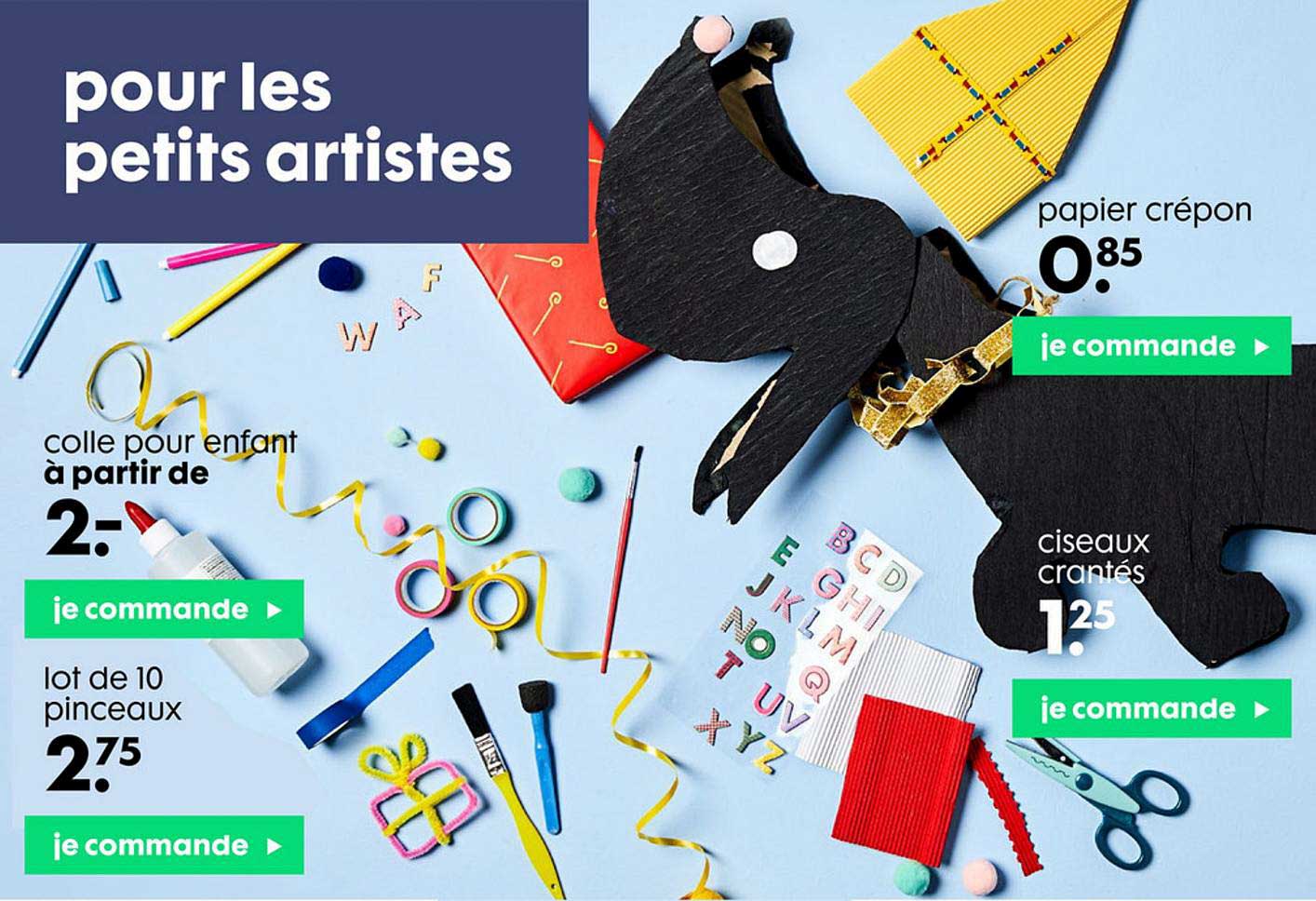 colle pour enfant, lot de 10 pinceaux, papier crépon, ciseaux crantés