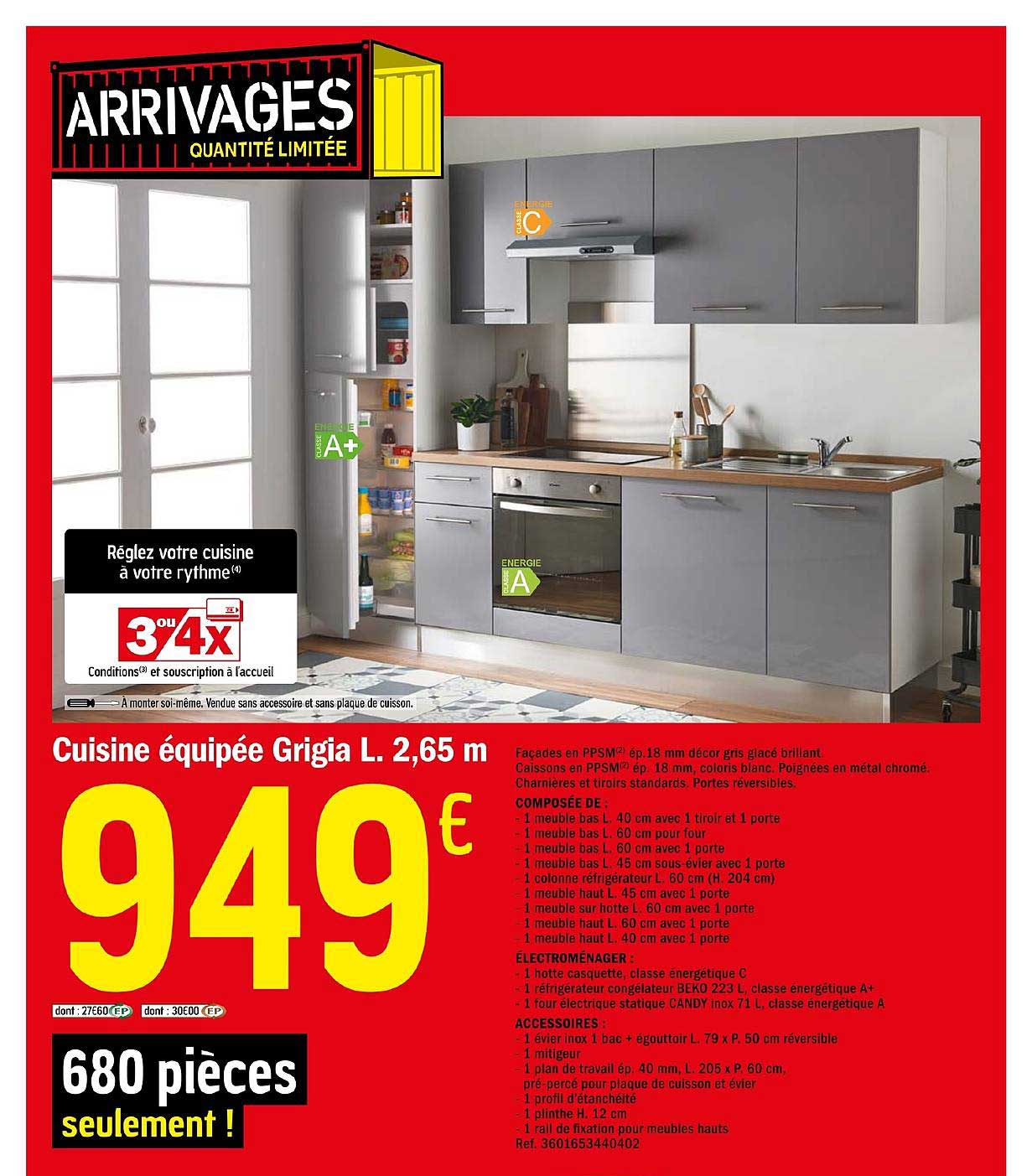 cuisine équipée grigia l. 2,65 m