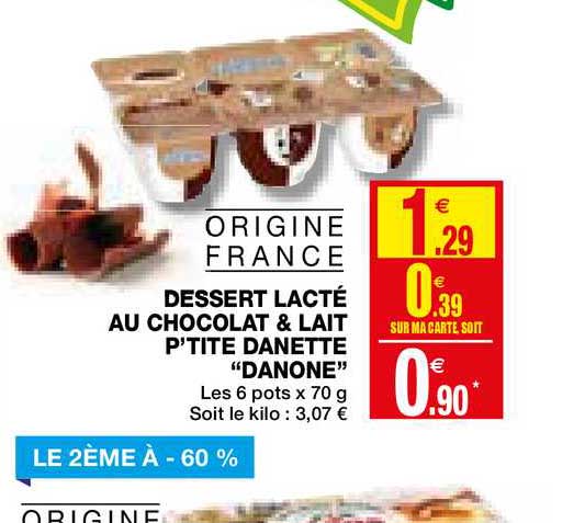 dessert lacté au chocolat & lait p'tite danette "danone"