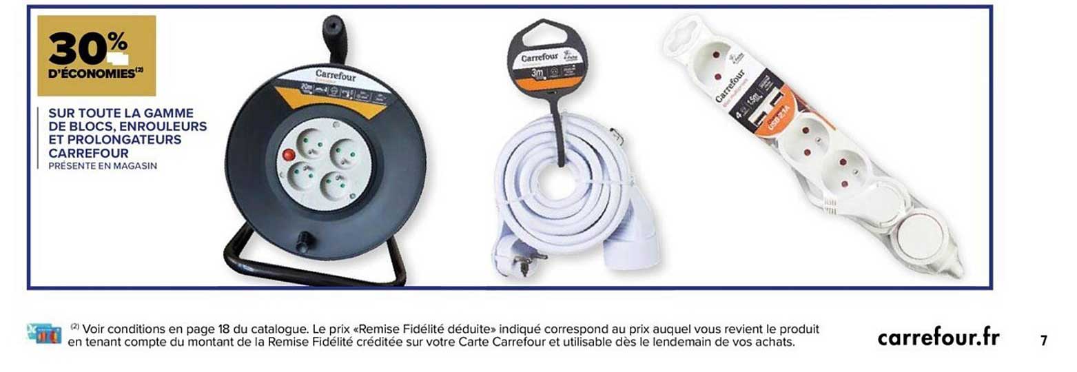 gamme de blocs, enrouleurs et prolongateurs carrefour