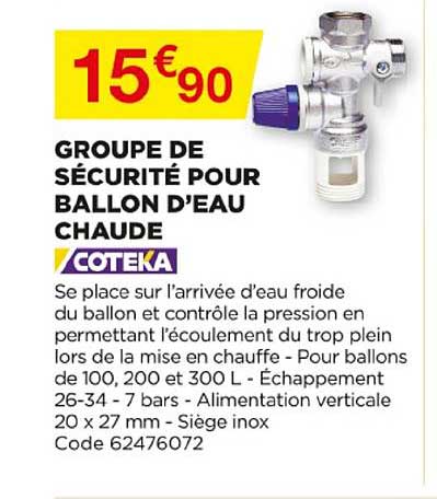 Groupe De Sécurité Pour Ballon D'eau Chaude Coteka