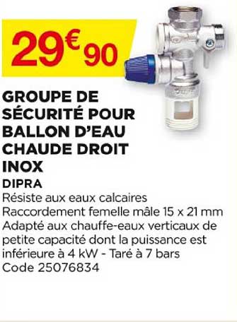 groupe de sécurité pour ballon d'eau chaude droit inox dipra