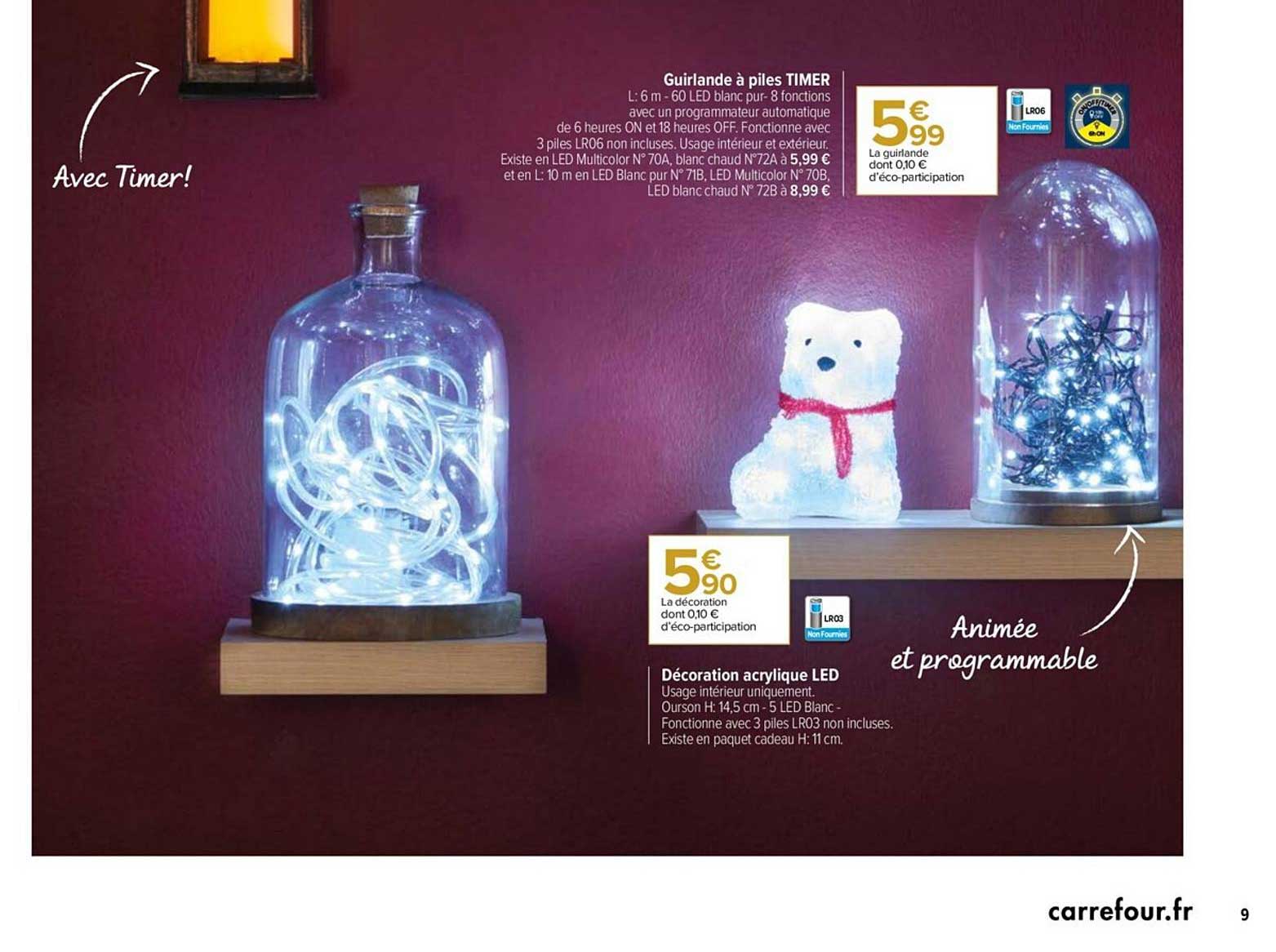 guirlande à piles timer, décoration acrylique led