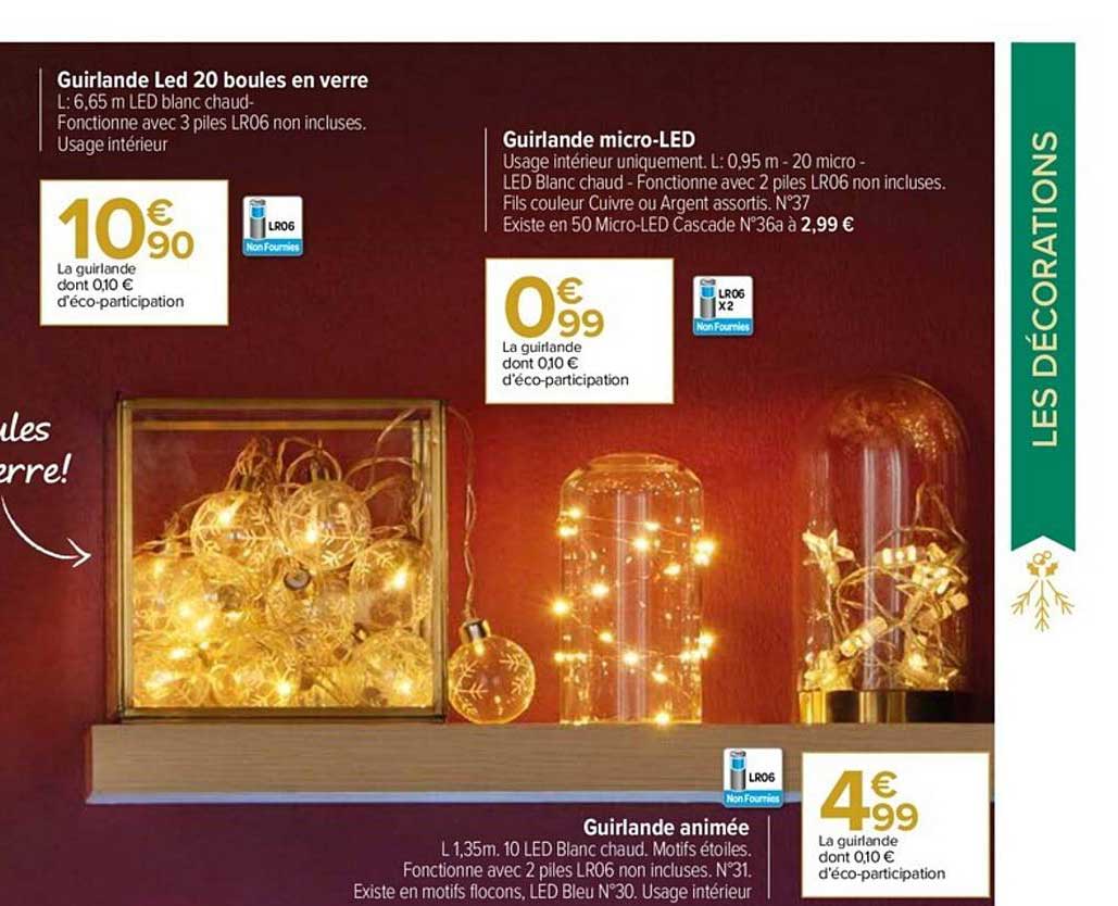 Guirlande Led 20 Boules En Verre, Guirlande Micro Led , Guirlande Animée