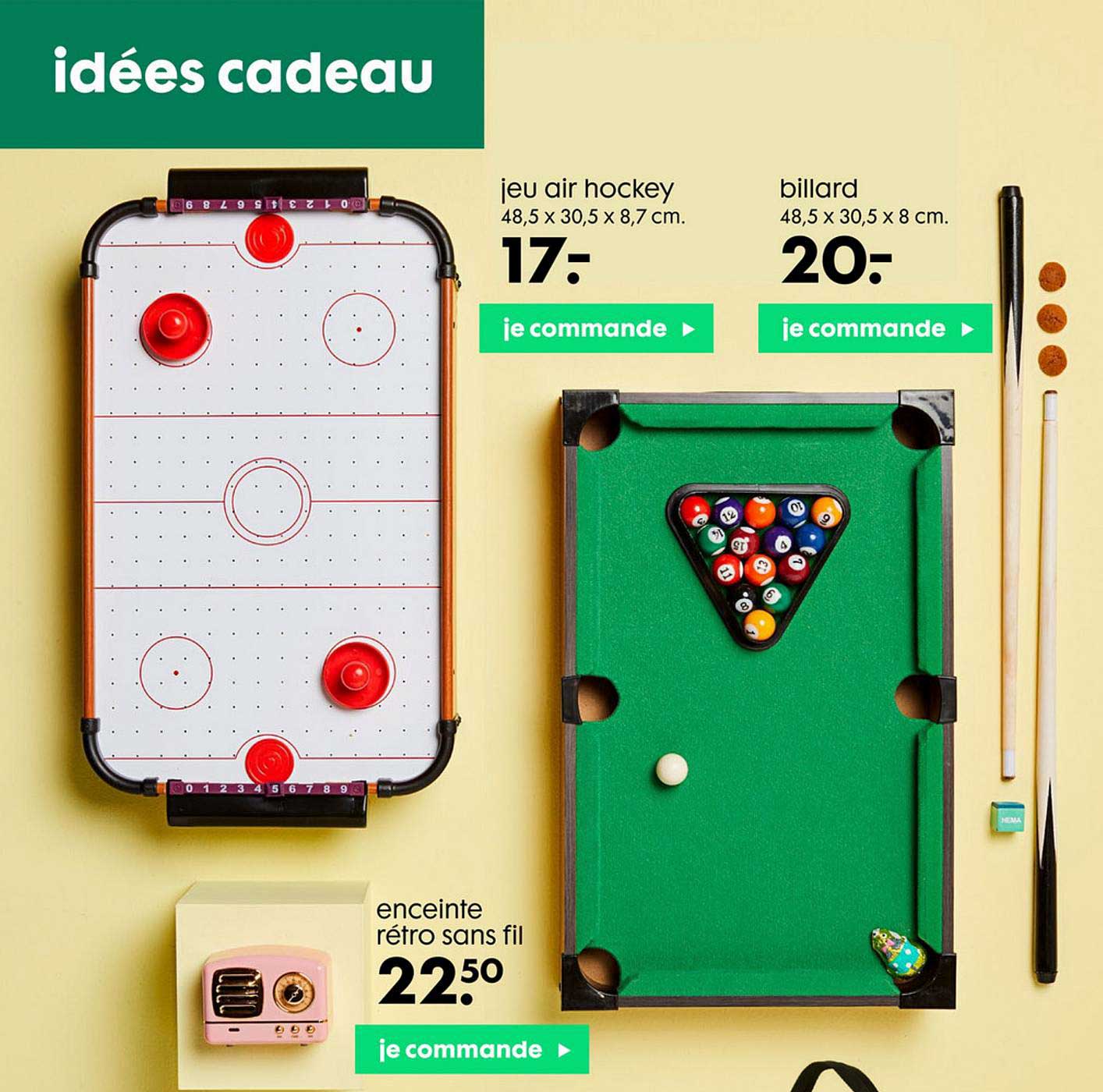 jeu air hockey, billard, enceinte rétro sans fil