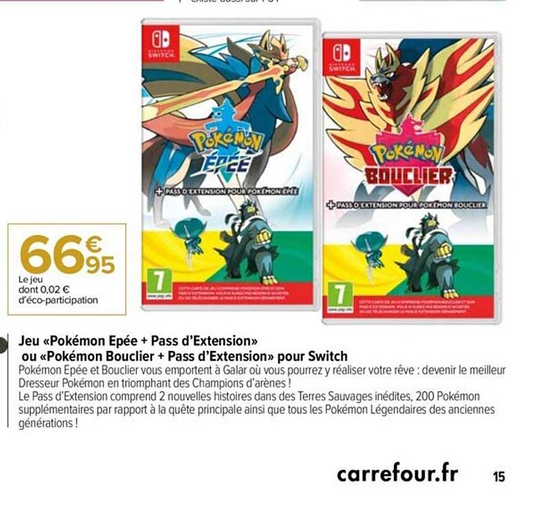 jeu «pokémon epée + pass d'extension» ou «pokémon bouclier + pass d'extension» pour switch