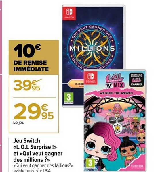 jeu switch «lol surprise!» et «qui veut gagner de millions ? »