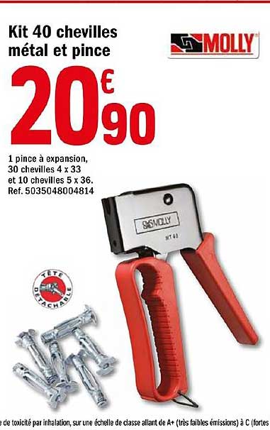 Kit 40 Chevilles Métl Et Pince Molly
