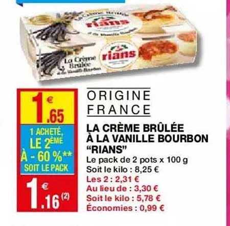 la crème brûlée à la vanille bourbon "rians"
