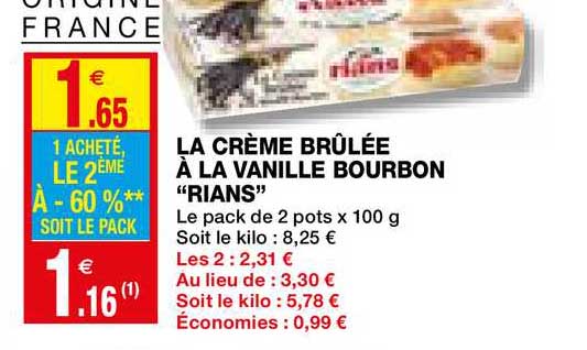 la crème brûlée à la vanille bourbon "rians"