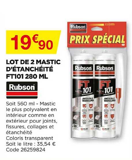 lot de 2 mastic d'étanchéité ft101 280 ml rubson