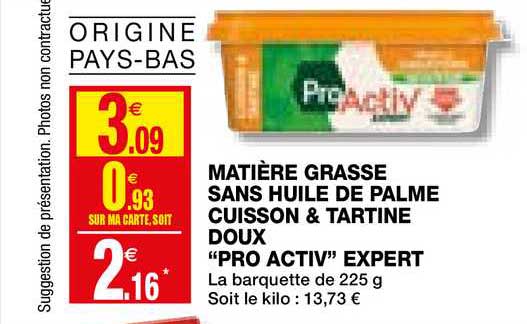 matière grasse sans huile de palme cuisson & tartine doux "pro activ" expert