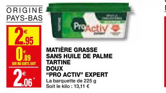 matière grasse sans huile de palme tartine doux "pro activ" expert