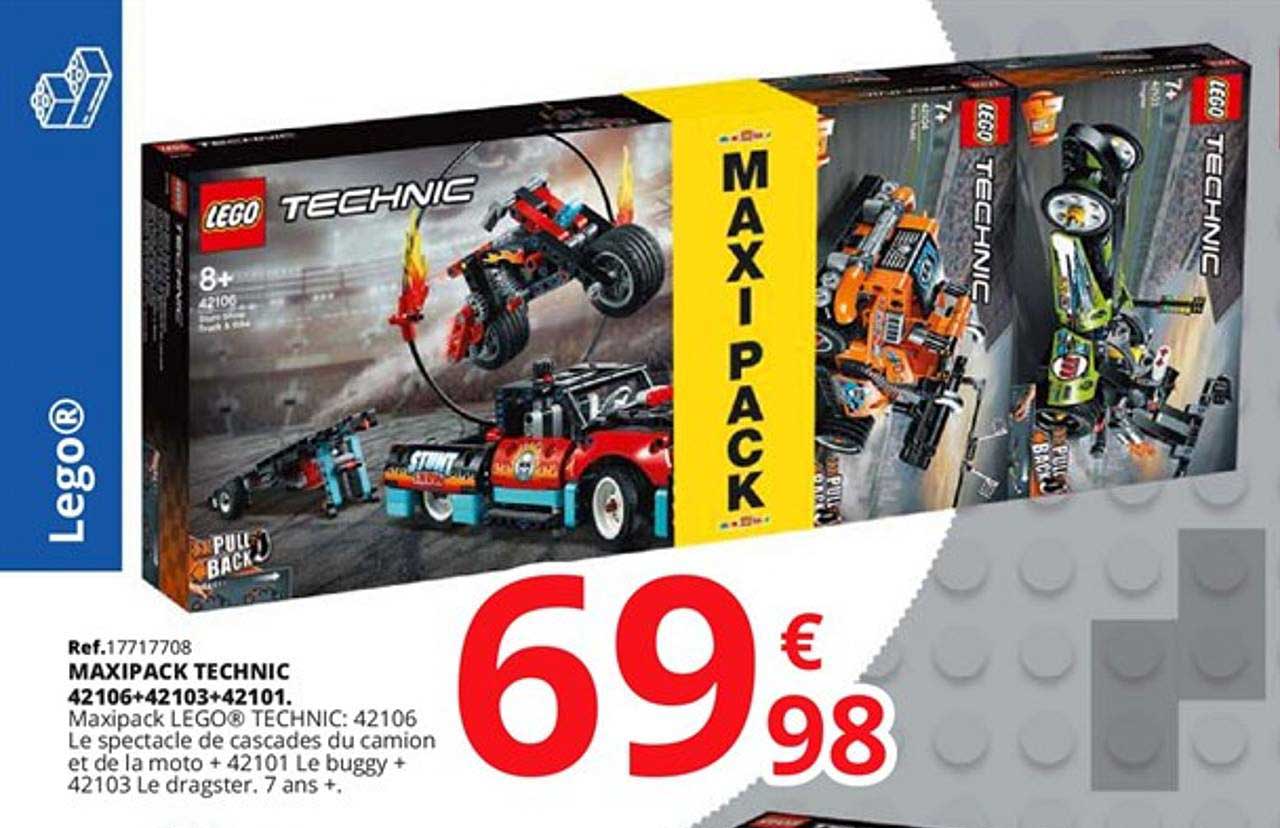 maxipack technic 42106+42103+42101 maxipack lego technic: le spéctacle de cascades du camion et de la moto + le buggy+ le dragster