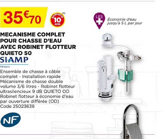 mécanisme complet pour chasse d'eau avec robinet flotteur quieto 50