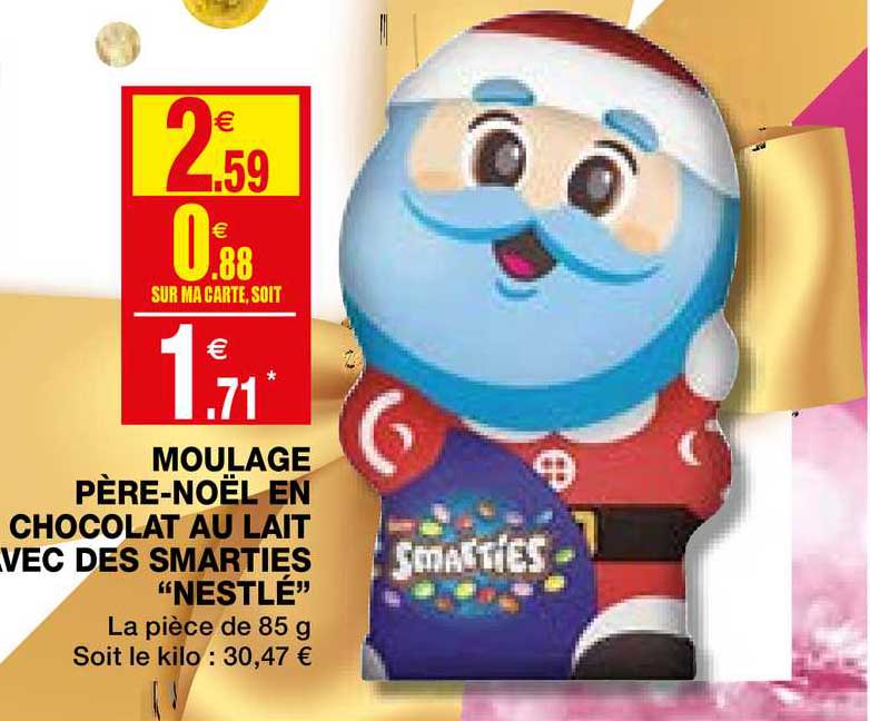 moulage père noël en chocolat au lait avec des smarties "nestlé"