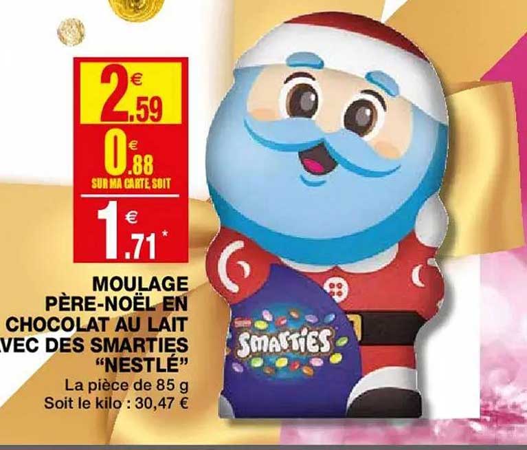 moulage père noël en chocolat au lait avec des smarties "nestlé"